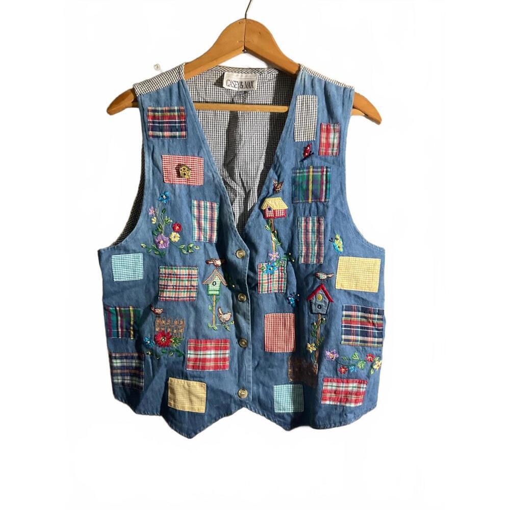 Vintage Embroidered Patchwork Vest by Casey & Max M/Large